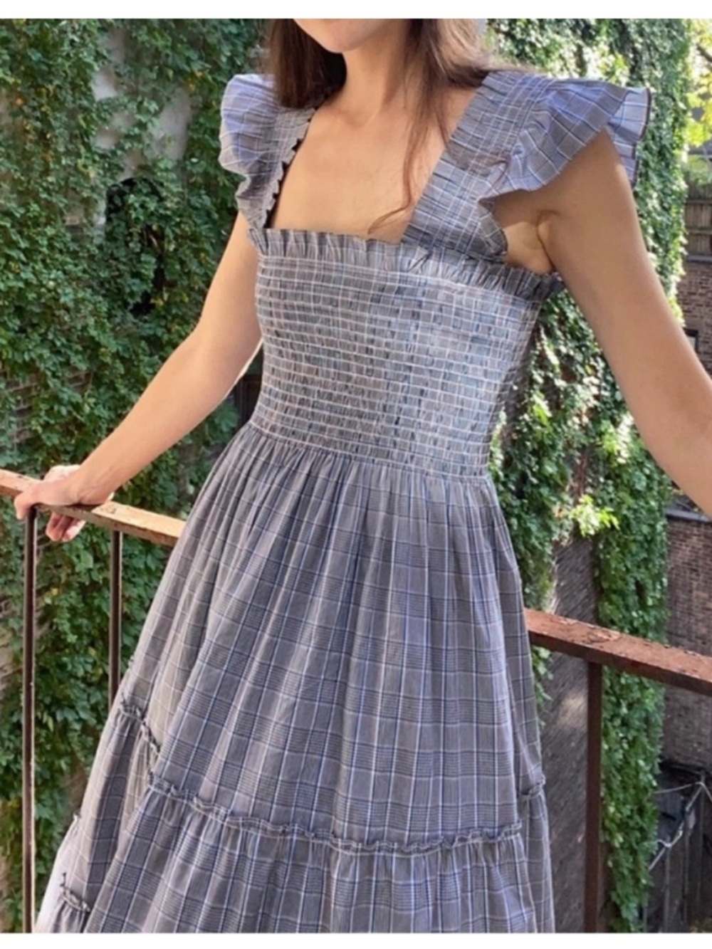 Hill House Ellie Nap Midi Dress in Blue Multi Plaid Size XS